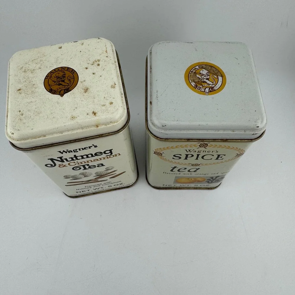 John Wagner & Sons Tea Tins 5oz Cream Vintage Spice Nutmeg Cinnamon Set of 2